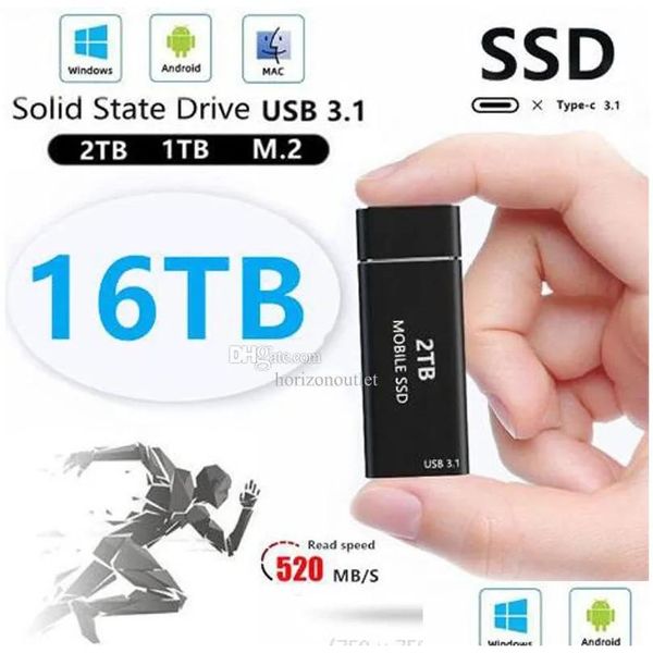 GUIDA DISTRI DRIVI HARD esterni Typec ad alta velocità SSD USB3.1 4TB 8TB 16TB Interfaccia portatile a stato solido Drive 2Tb 1 TB 500 GB USB 3.1 Mini Mob
