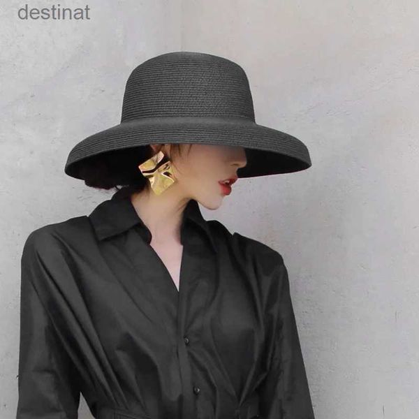 Geniş Memlu Şapkalar Kova Şapkaları Maxsiti U Yaz Hepburn Tarzı Vintage Tasarım Hip Hasır Şapka Kadınlar Kızlar Düz Renk Tatil Büyük Güneş Capl231221