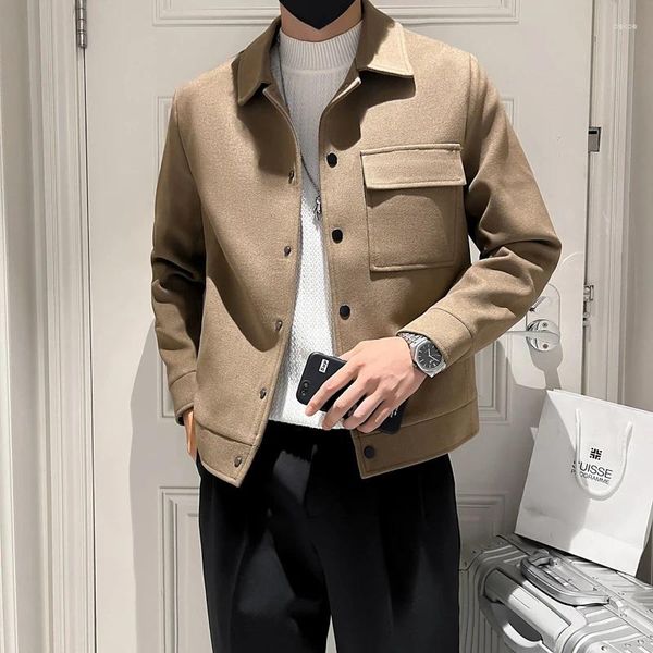 Giacche da uomo 2023 L'ultimo cappotto di lana per l'autunno con risvolti in tinta unita sono capispalla di abbigliamento casual quotidiano sottile alla moda