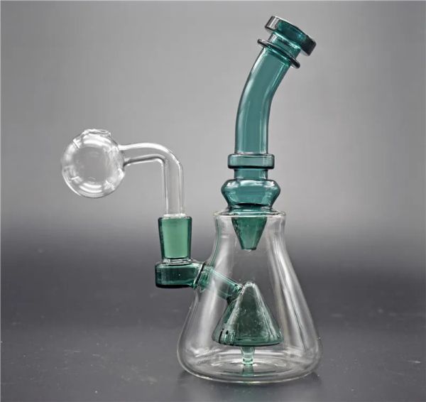 Cam beher bongs kasırga perc percolator girdap su boruları 8 inç dab teçhizatları banger çivi ve cam yağ brülör borusu ile baş yağ teçhizatı