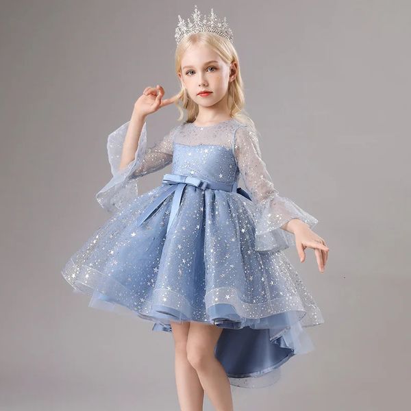 Flower Girls Princess Seques Wedding Christmas Christmas Christmas Dressing Dressing in pizzo soffice Costume per esibizioni ospiti ricamato 3 15Y 231221