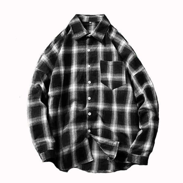 Camisa xadrez flanela masculina camisetas de manga comprida quimise homme algodão masculino Verificação da moda de outono C 231221