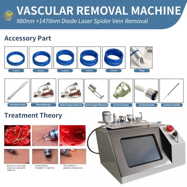 Macchina di dimagrimento 6 in 1 laser a diodi 60W 980Nm con laser a diodi per la rimozione della vena del ragno dei vasi sanguigni vascolari