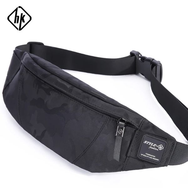 Hk masculino casual fanny saco cintura dinheiro telefone cinto bolsa camuflagem preto cinza bum hip ombro pacote 231220