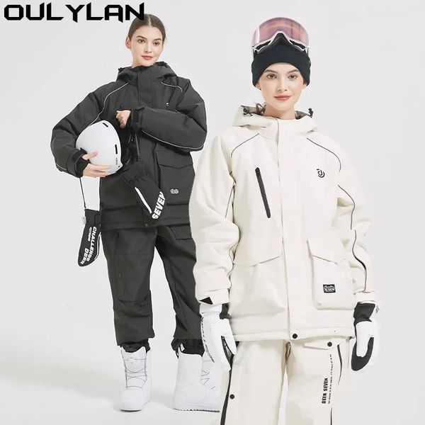 Oulylan Tuta da sci impermeabile Set Abbigliamento da snowboard Costumi da esterno Giacche invernali impermeabili Pantaloni Abbigliamento da neve per uomo e donna 231220