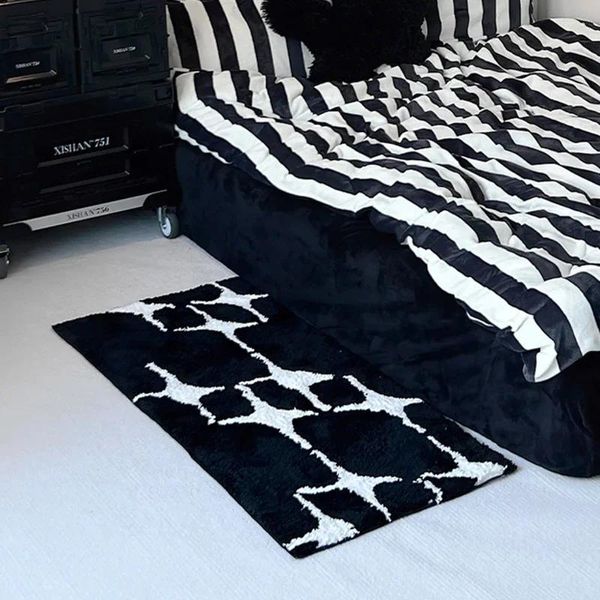 Tapetes design tufting preto branco estrelas cabeceira tapete macio geométrico quarto vestiário piso almofada decoração de casa cama quarto capacho