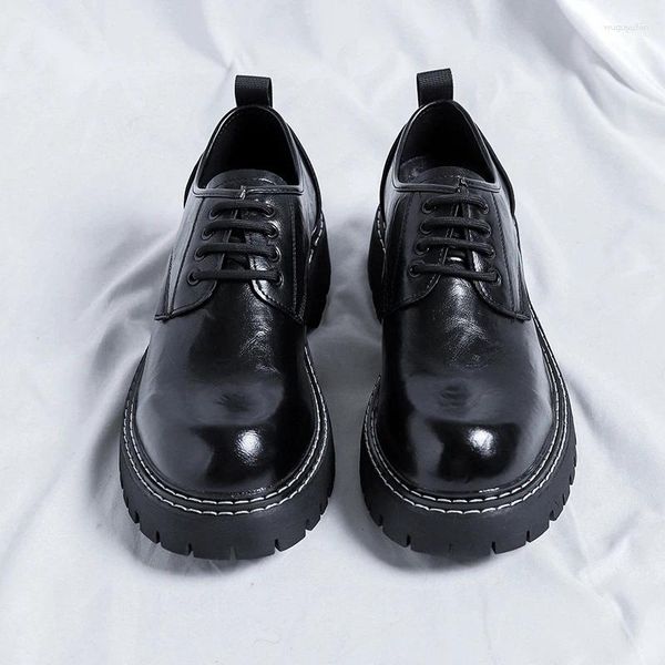 Herren-Derby-Schuhe mit dicken Sohlen, PU-geprägtes Muster, runder Zehenbereich, Schnürung, Business, formelle Nähte, klassisch, rutschfest