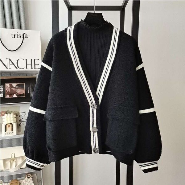 Capola trapstar in stile europeo giacca alla moda alla moda per cardigan inverno autunnale femminile spessa e sciolta pelliccia di visone in maglia sciolta