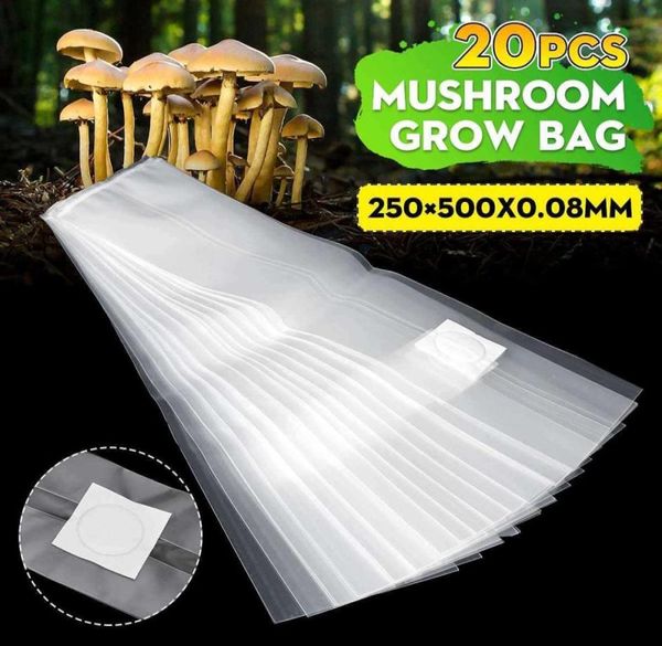 20pcs 250x500mm Mushroom PVC Bolsa de cultivo Bolsa de spawn substrato Substrato de alta temperatura Pré -selável Manes de jardim de plantio Sacos de plantio 211330688