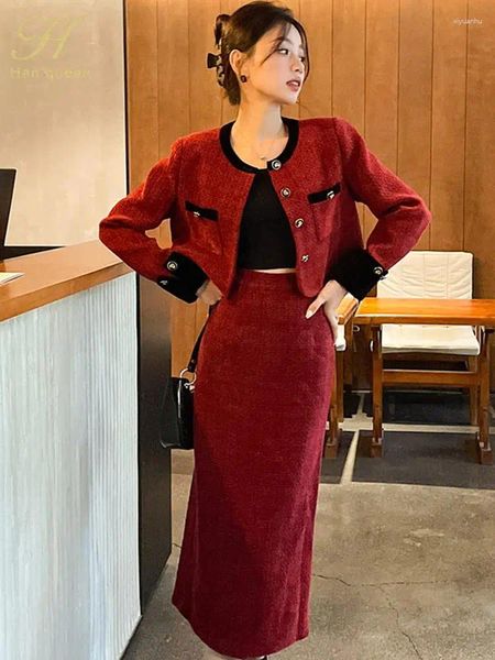 Zweiteiliges Kleid BabYoung 2024 Winteranzüge für Damen, elegant, koreanisches Farbblock-Oberteil, Bleistiftröcke, lässig, Party, Büro, 2-teiliges Set