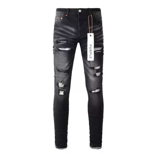 Designerjeans lila Jeans für Herren Skinny Skinny Jeans Trendy Ripped Patchwork Hole Allround Slim Legged Purple Brand Jeans