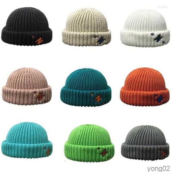 Beanie/Kafatası Kapakları Unisex Kış Örme Beanie Hat Neon Şeker Renk Mektup Nakış Kelepçesiz Hip Hop Landebort Docker Kafatası Kapağı Olivogtk