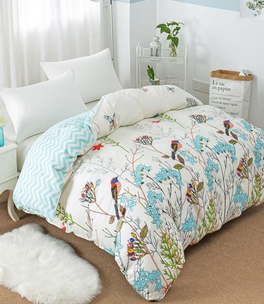 Blumenvögel Muster Duvet Cover mit Reißverschluss 100 Baumwollquilt weich