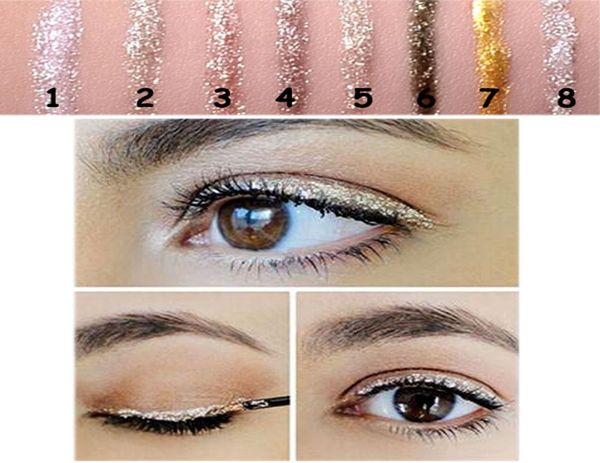 9 PCS Brilhante Delineador de Olho Glitter Beleza sombra de Olho Líquido Brilhante Delineador Bronzer Ouro Shimmer Lovest Maquiagem maquiagem9708804