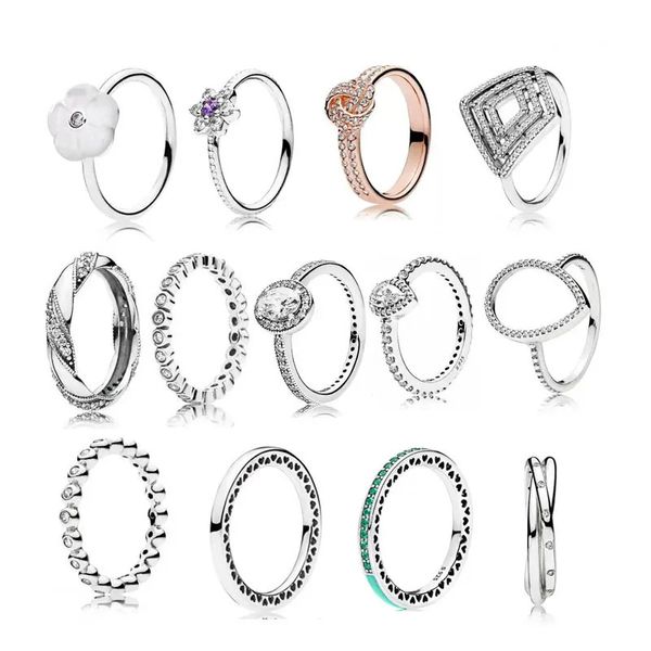 Großes Herz Lila Blume 925 Sterling Silber Ringe für Frauen Twist Arm rund funkelnder Knochen Feiner Schmuck Valentinstag Geschenk 231220