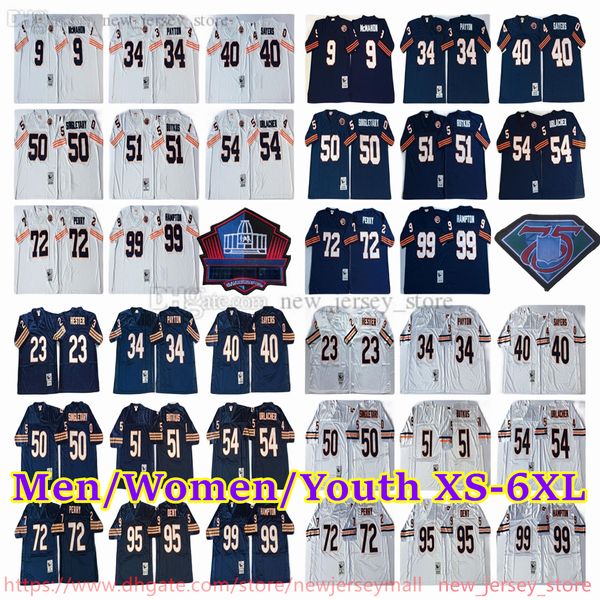 Benutzerdefinierte S-6XL Throwback 1919-1999 Fußball 54 Brian Urlacher Trikot Stitch 72 William Perry 95 Richard Dent 99 Dan Hampton Mike Ditka Tom Waddle Julius Peppers Trikots