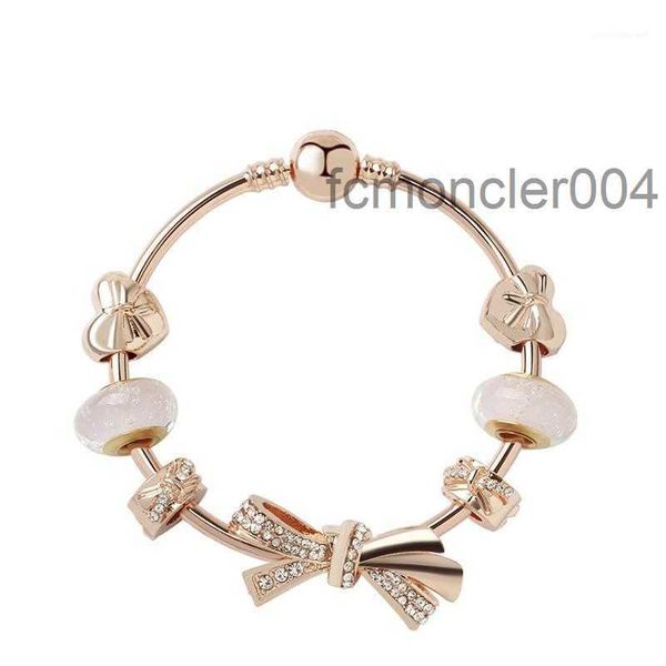 Moda Original Pandoras 925 Prata Vidro de ouro rosa Bracelets brilhantes de vidro brilhante Bangles Set Diy Jewelry Charm Beads Gift Bang2197 I101