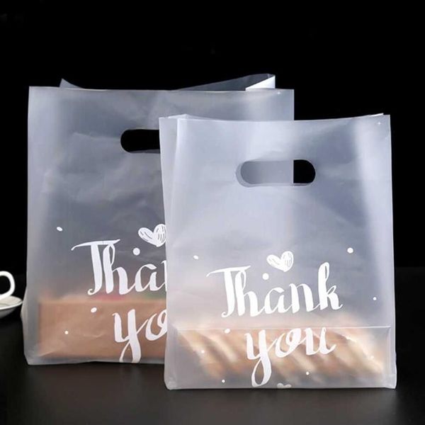 Obrigado sacos de presente de plástico sacos de compras de plástico Bolsas de varejo Favor Favor 50pcs lote 211026259j