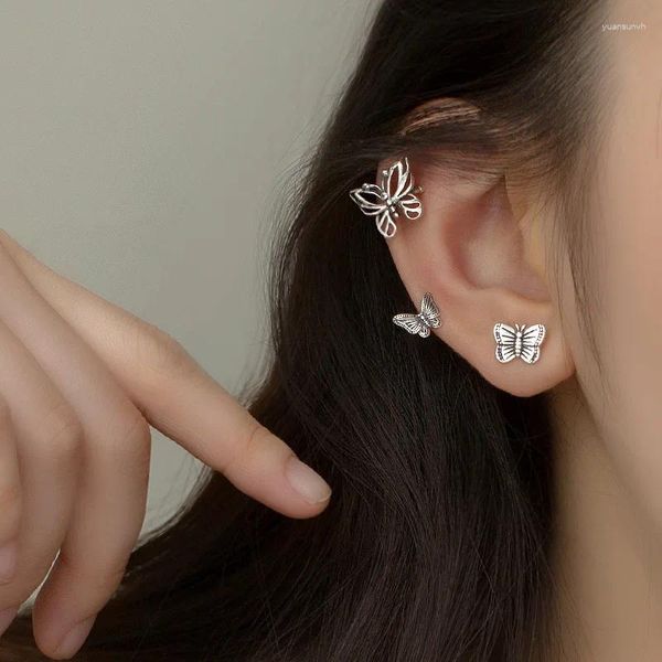 Brincos de garanhão moda punk borboleta elfo clipe de orelha design moderno líquido metal asa manguito sem piercing para mulheres jóias
