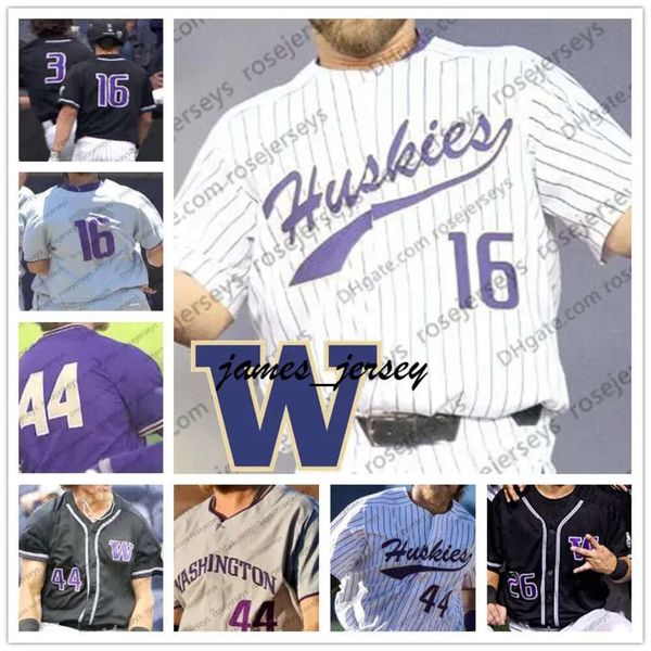 Jam Custom Washington Huskies NCAA Baseball White Purple Black Ed Any Nome Nome #6 Mason Cerrillo 44 Joe Wainhouse 16 Nick Kahle Jersey