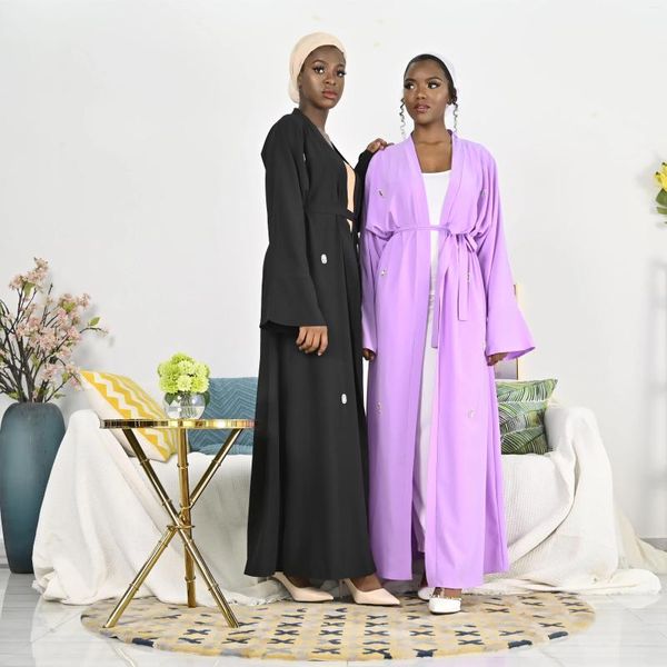 Ethnische Kleidung, neuestes Design, elegante, vollärmelige, offene Abaya, Großhandel für Muslime mit Blumendekorationen