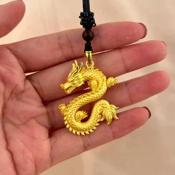 Anhänger Halsketten Platte Gold Halskette für Männer-Chinesischer Drache Seilkette-Herren Halskette-Luxusschmuck