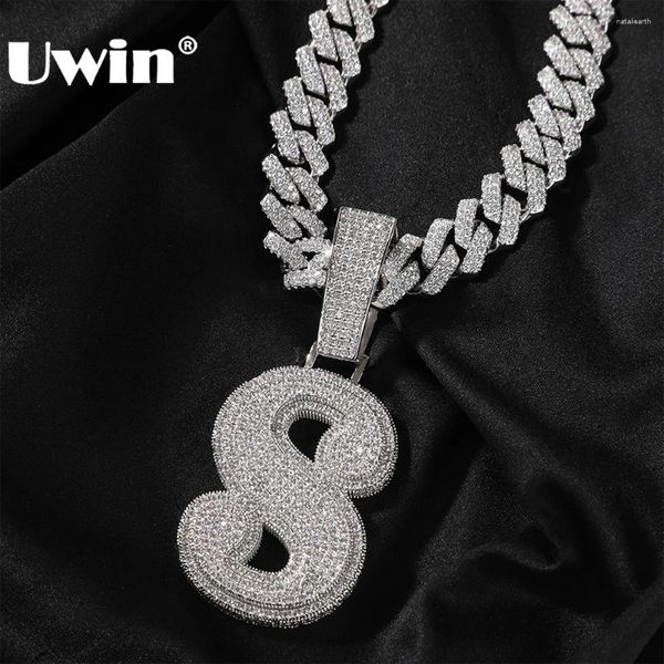 Ожерелья с подвесками UWIN, начальная буква Iced Out, 2 слоя, кубический цирконий, блок букв, подвески, модное ожерелье с алфавитом, ювелирные изделия для подарка