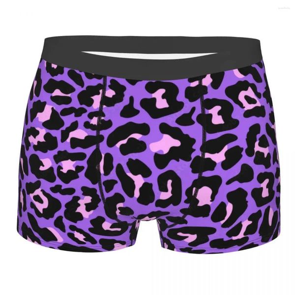 Cuecas personalizadas neon roxo e rosa leopardo padrão sem costura boxers shorts homens animal chita briefs roupa interior novidade