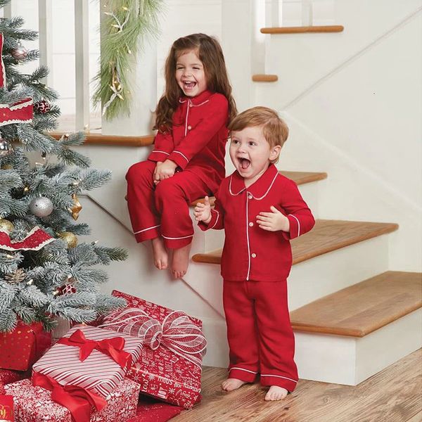 Combinando meninas e meninos pijamas de natal conjuntos de pijamas de algodão vermelho para crianças bebê enfent pijamas família crianças pjs 231220