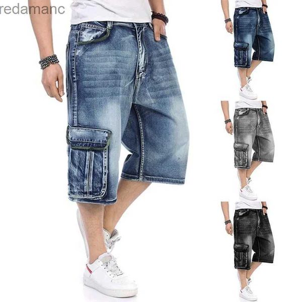 Jeans da uomo Taglie forti S-5XL Pantaloncini di jeans da uomo Estate Moda casual Vintage Nero Blu Tasca cargo Elastico Lunghezza polpaccio Jean Street Wear YQ231221