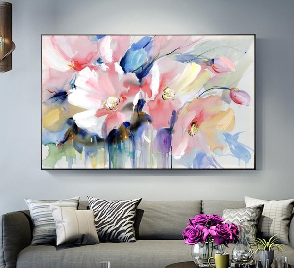 Abstrakte Aquarellblütenölmalerei Druck auf Leinwand moderne Wandkunstblume Bild für Wohnzimmer Wandplakat Cuadros Decor8523834