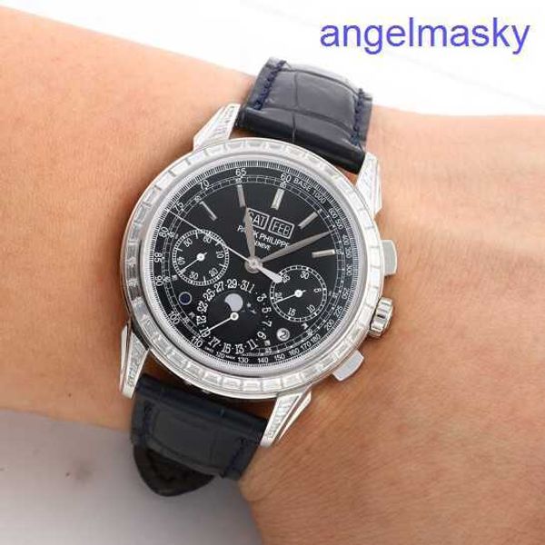 Luxus-Patek-Uhren für Herren, Level-Chronometer mit komplexer Funktion, manuelle mechanische Herrenuhr 5271p-001, schwarze Scheibe, Original-Diamant, doppelte Bodenabdeckung