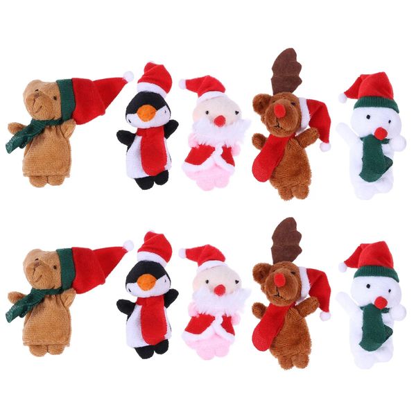 10pcs Noel parmak kuklaları Noel Baba Kardan Adam Elk Bear Bebekler Interactive Story Anlatış Oyuncakları Noel 231220