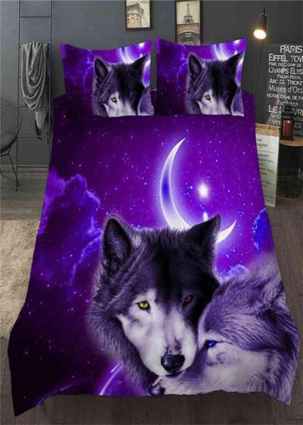 3D Duvet Quilt Capa Conjunto de lobo animal de cama de animal Único duplo duplo lamenta de tamanho da rainha rei para crianças adulto 210714613269