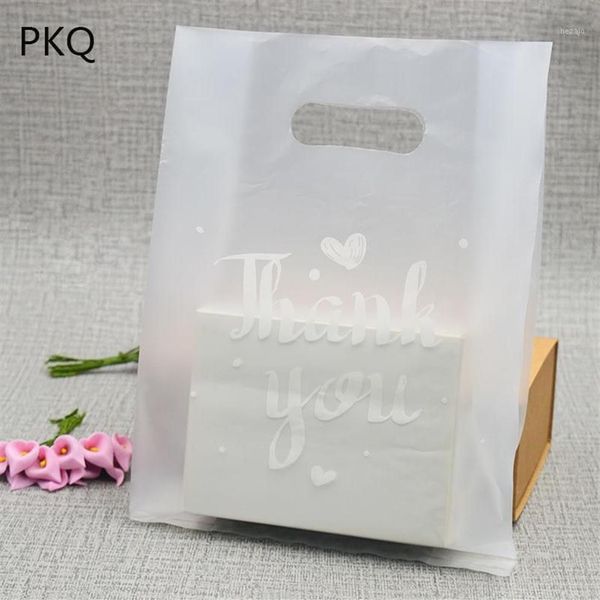 Geschenkverpackung 50pcs durchscheinend danke Plastiktüte Vorhaben Schmuck Boutique Verpackung Einkaufstaschen mit Griff1319y