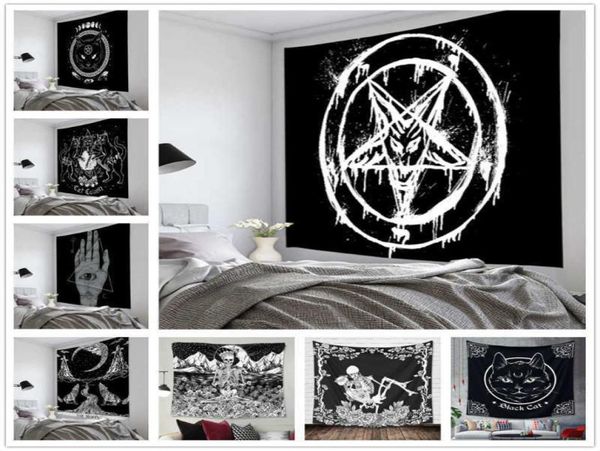 Pentagram Bandiera di tarocchi satana Black Cat Tapestry Hanging Hand Hippie Moon Wolf Witchcraft Autene Tapestri Blanket9255109