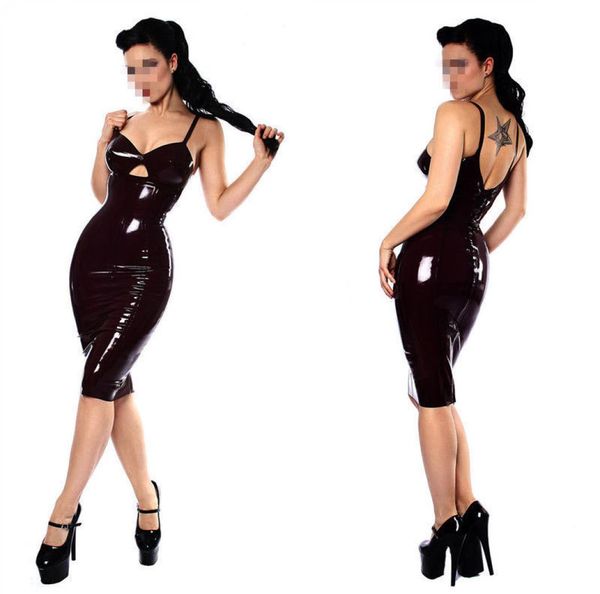 Черное кожаное платье-комбинезон, сексуальное боди для женщин, эротические купальники из ПВХ, платье больших размеров, клубная одежда, облегающее скинни Lin6136546