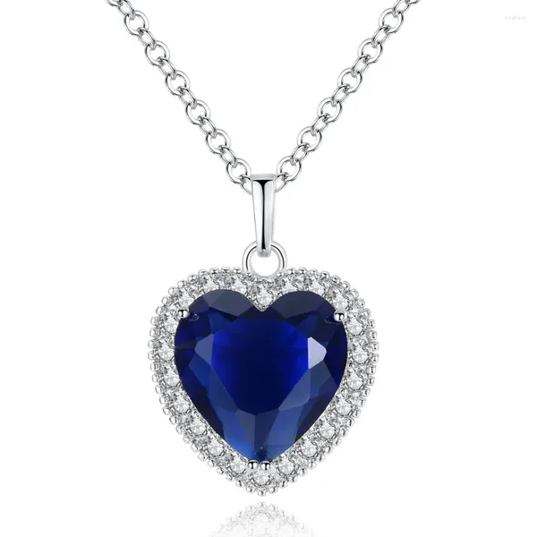 Catene Collana con zirconi in cristallo blu Ciondolo a forma di cuore con oceano titanico Collane a catena color argento moda vintage per le donne Matrimonio