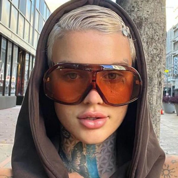 Sonnenbrille One Piece Goggle Damen Herren Übergroße Leopard Orange Sonnenbrille Weiblich 2000er Schild Brillen Schattierungen UV400