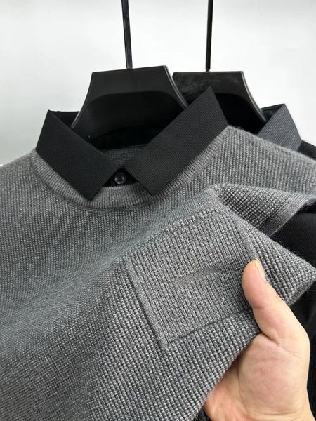 Polos de polos masculinos da moda da primavera e outono de duas peças, estilo de mangas longas de mangas compridas, t-shirt de camisa de pólo bordado de design bordado