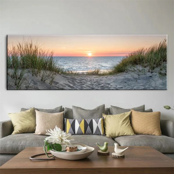Seascape Beach Landscape Canvas pintando Sky Island Dunes Dunes Tail Grass Posters de arte da parede e impressões Decoração de casa Sem moldura