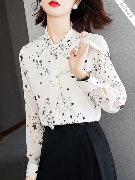 Blusas femininas oiinaa camisas para mulheres topos chique impresso laço casual básico elegante confortável blusa de manga longa camisa de moda feminina