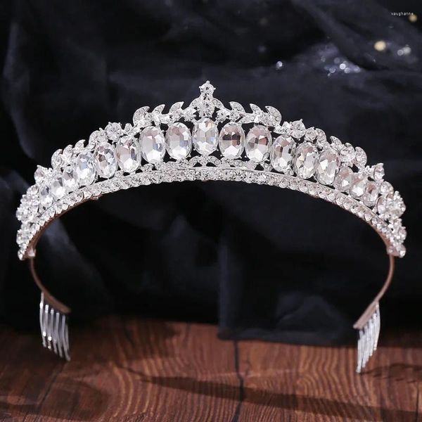 Fermagli per capelli Gioielli da sposa Copricapo Corona di cristallo Strass da sposa Accessori per feste alla moda da donna Tiara con pettine Copricapo