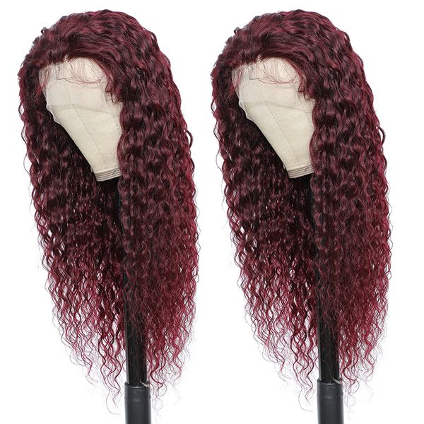 Capelli umani vergini malesi 13x4 parrucca anteriore in pizzo 99j Burgundy Colore Yirubeauty Water Wave Free Part 12-32 pollici 180% densità