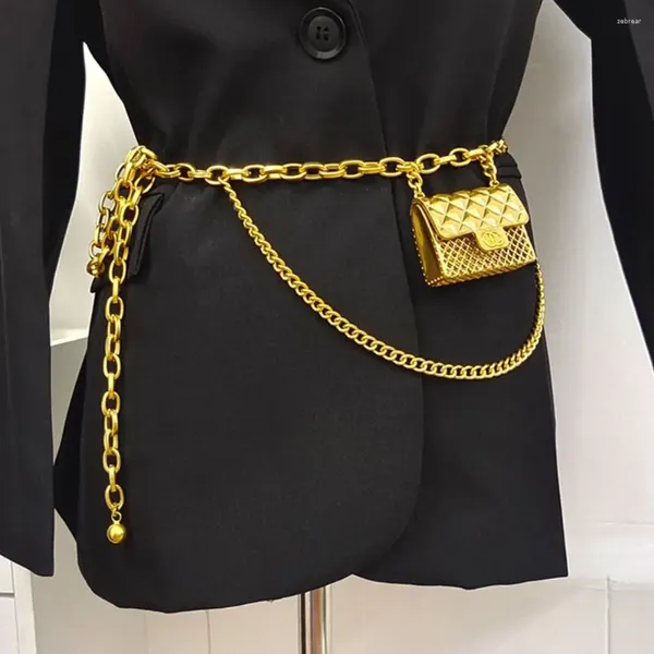 Cintos de luxo designer corrente para mulheres vestido jeans calças mini vintage cintura ouro metal saco borla corpo jóias acessórios