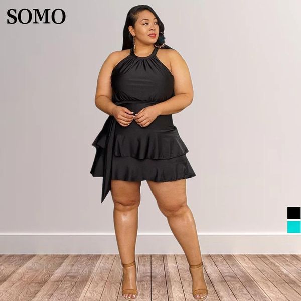 Vestidos de verão vestido plus size roupas femininas 2022 moda madeira orelha camada mini sexy vestidos de festa com faixas atacado dropshipping