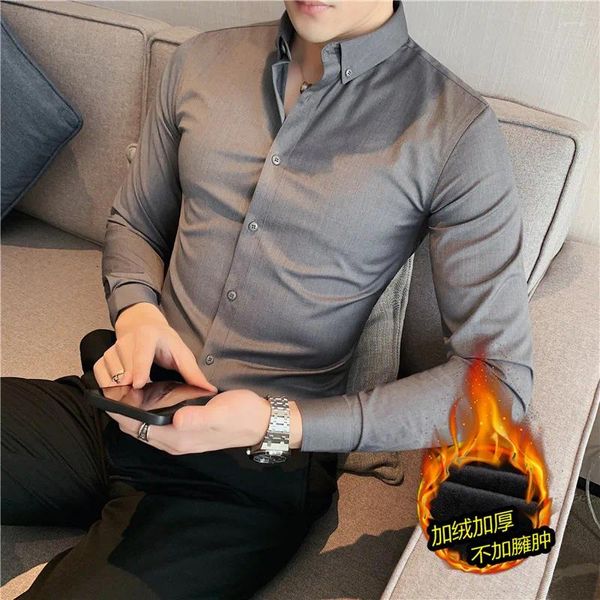 Мужские повседневные рубашки Camisas De Hombre, осенне-зимняя рубашка высокого качества, толстое теплое мужское платье с длинным рукавом, приталенная официальная одежда 5XL-S