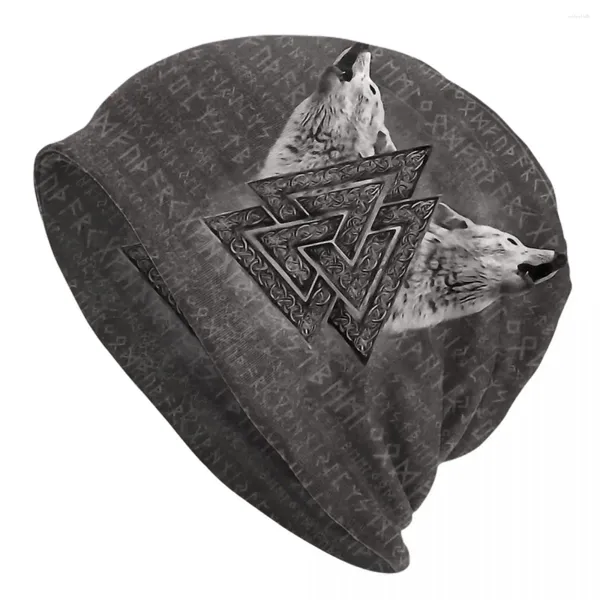 Berets Chapéu Símbolo e Lobos Outono Primavera Caps para Homens Mulheres Viking Skullies Beanies Ski Cotton Bonnet Chapéus