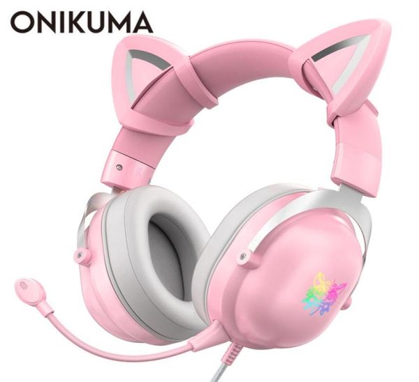 ONIKUMA PS4 Cat Ear Гарнитура Проводные стереонаушники для ПК с микрофоном и светодиодной подсветкой для контроллера PS4Xbox OneLaptop1569413