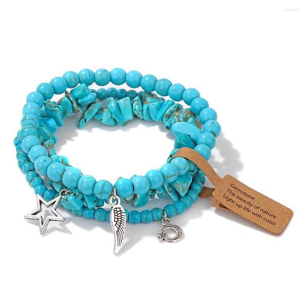 Braccialetti con ciondoli Alla moda blu Howlites Set di perline Colore argento Luna Stella Ala Rodoniti Gioielli da donna per meditazione yoga